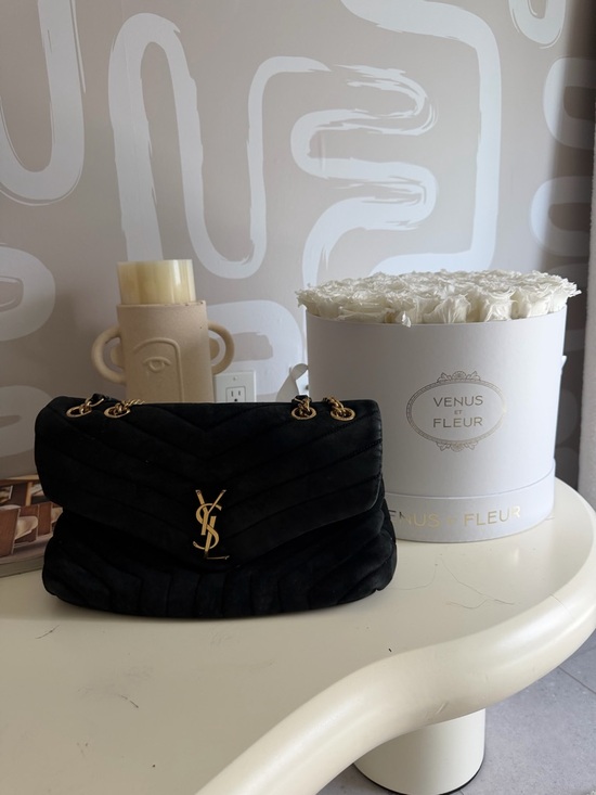 Saint Laurent Handbags - Saint Laurent Black Quilted Velvet Shoulder Bag with Gold YSL Hardware